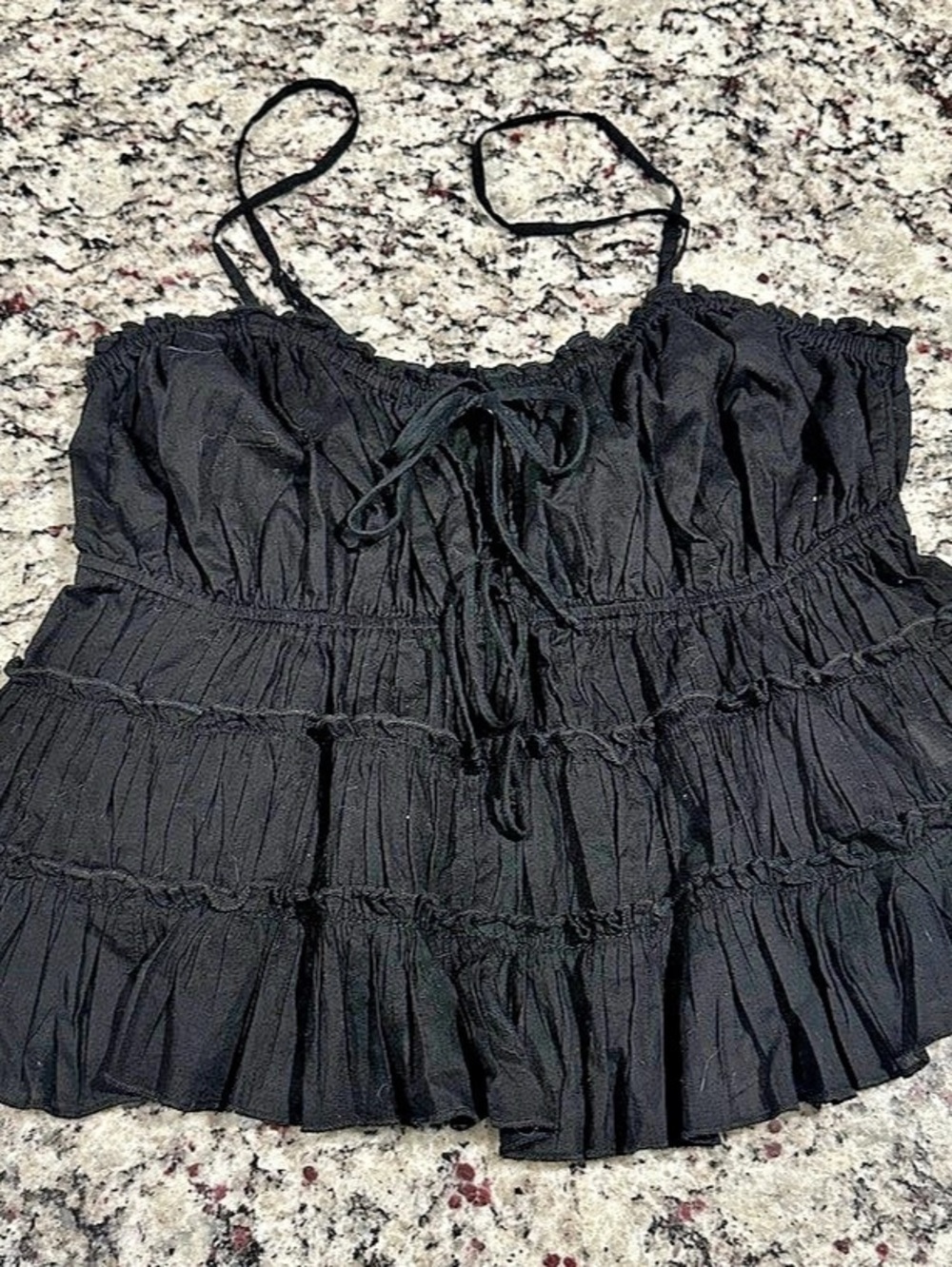 Aerie black ruffled tank top with tie front detail, size Large